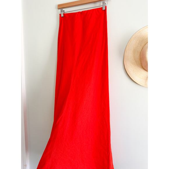 Madewell | NWT Linen Maxi Slip Skirt in Bright Flame Red | Sz 0 - Picture 4 of 11